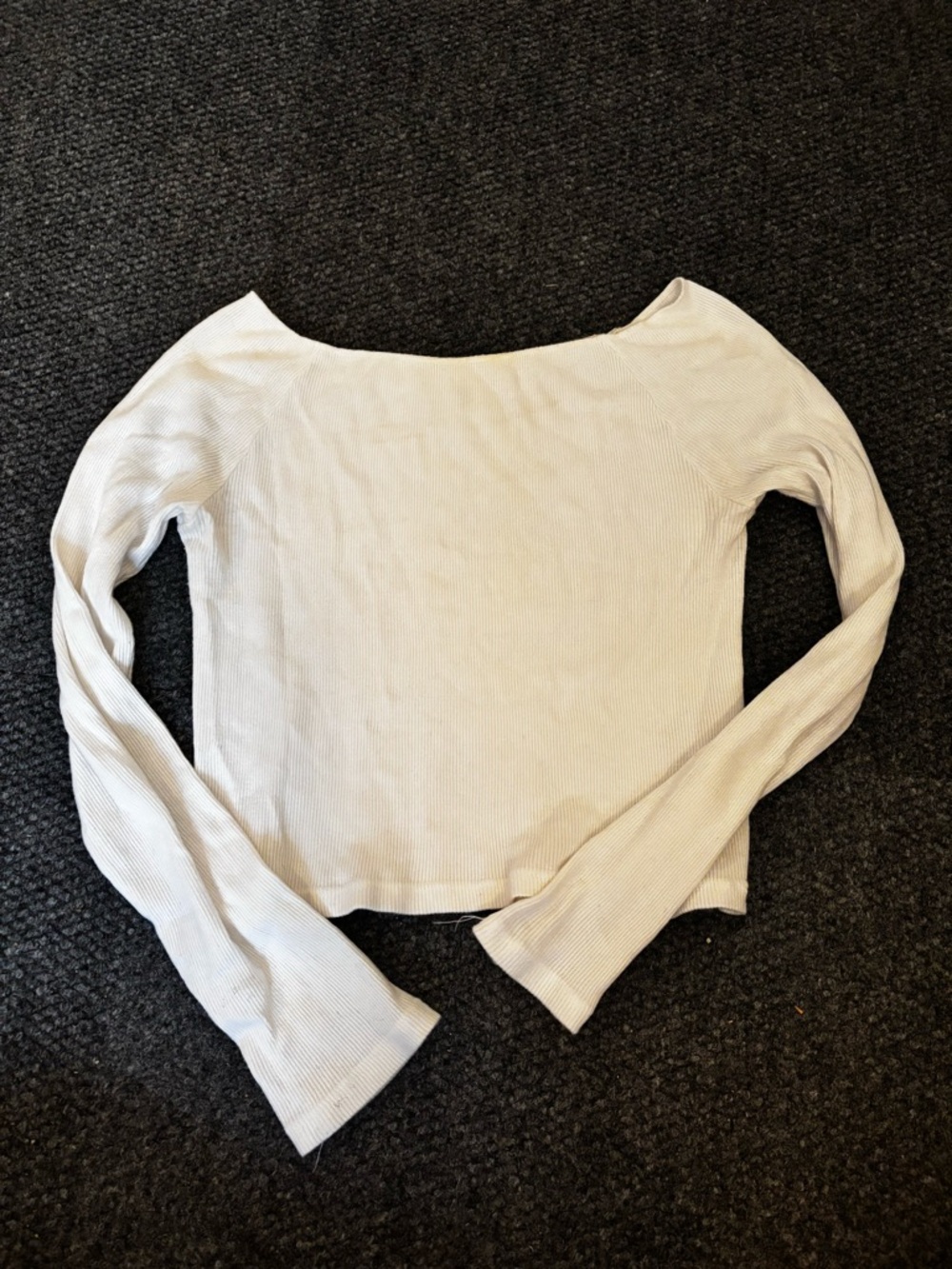 Brandy Melville Off-Shoulder Ribbed Long Sleeve Top - Cream